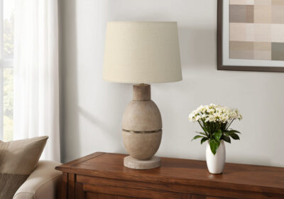 LIGHTING - 25"H TABLE LAMP BEIGE RESIN / BEIGE SHADE