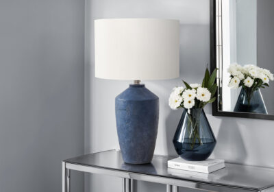 LIGHTING - 25"H TABLE LAMP BLUE CONCRETE / IVORY SHADE