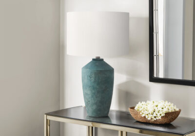 LIGHTING - 25"H TABLE LAMP GREEN CONCRETE / IVORY SHADE