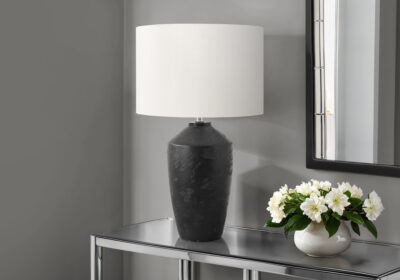LIGHTING - 25"H TABLE LAMP BLACK CONCRETE / IVORY SHADE