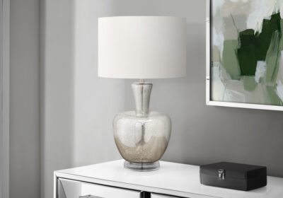LIGHTING - 26"H TABLE LAMP SILVER GLASS / IVORY SHADE