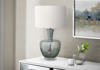 LIGHTING - 26"H TABLE LAMP SEA GREEN GLASS / IVORY SHADE
