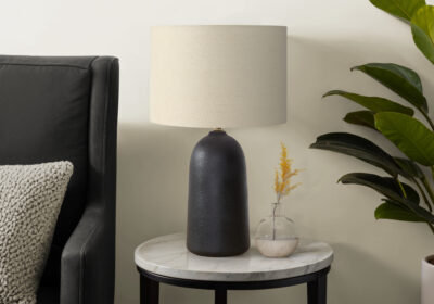 LIGHTING - 27"H TABLE LAMP BLACK CERAMIC / BEIGE SHADE