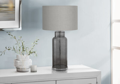 LIGHTING - 28"H TABLE LAMP GREY GLASS / GREY SHADE