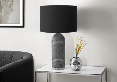 LIGHTING - 28"H TABLE LAMP GREY RESIN / BLACK SHADE