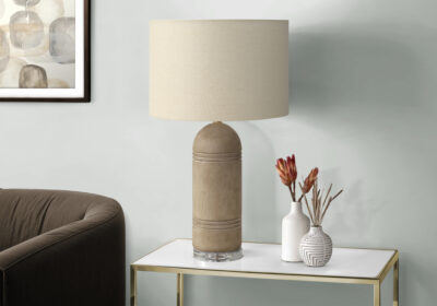 LIGHTING - 28"H TABLE LAMP BROWN RESIN  / BEIGE SHADE