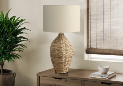 LIGHTING - 30"H TABLE LAMP NATURAL RATTAN / BEIGE SHADE