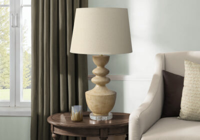 LIGHTING - 28"H TABLE LAMP BEIGE RESIN / BEIGE SHADE