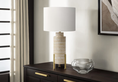 LIGHTING - 30"H TABLE LAMP BEIGE RESIN / IVORY SHADE