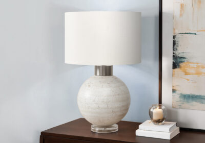 LIGHTING - 27"H TABLE LAMP BEIGE RESIN / IVORY SHADE