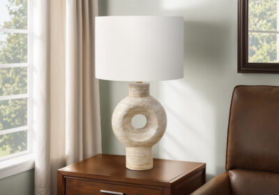 LIGHTING - 28"H TABLE LAMP BEIGE RESIN / IVORY SHADE