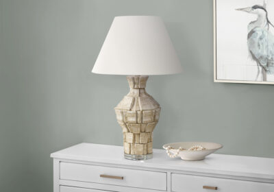 LIGHTING - 28"H TABLE LAMP BEIGE RESIN / IVORY SHADE