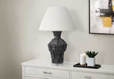 LIGHTING - 28"H TABLE LAMP BLACK RESIN / IVORY SHADE