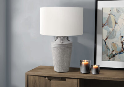 LIGHTING - 28"H TABLE LAMP GREY CERAMIC / IVORY SHADE