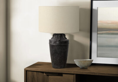 LIGHTING - 28"H TABLE LAMP BLACK CERAMIC / BEIGE SHADE