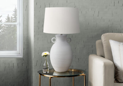 LIGHTING - 30"H TABLE LAMP WHITE CERAMIC / IVORY SHADE