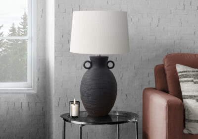 LIGHTING - 30"H TABLE LAMP BLACK CERAMIC / IVORY SHADE