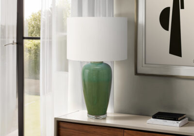 LIGHTING - 29"H TABLE LAMP GREEN CERAMIC / IVORY SHADE