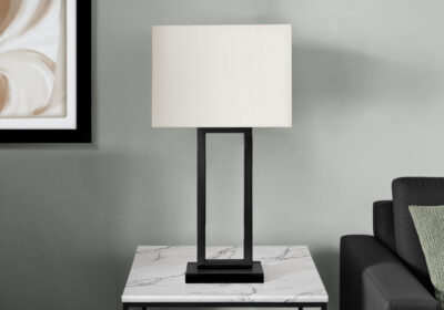 LIGHTING - 28"H TABLE LAMP BLACK METAL / IVORY SHADE / USB