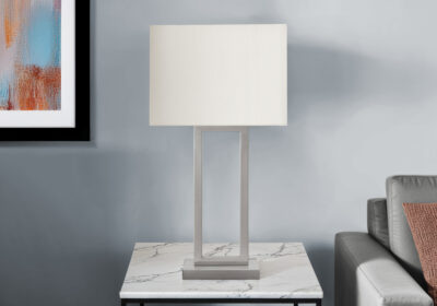 LIGHTING - 28"H TABLE LAMP NICKEL METAL / IVORY SHADE / USB